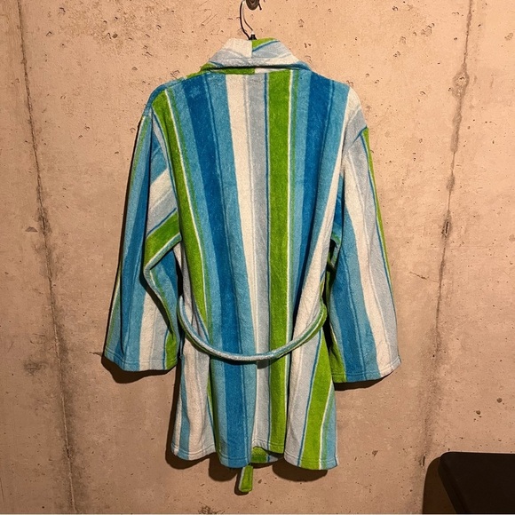 Taylor Marcs Intimate Collections Blue Green Striped Plush Fleece Robe Sz L/XL - Picture 5 of 7